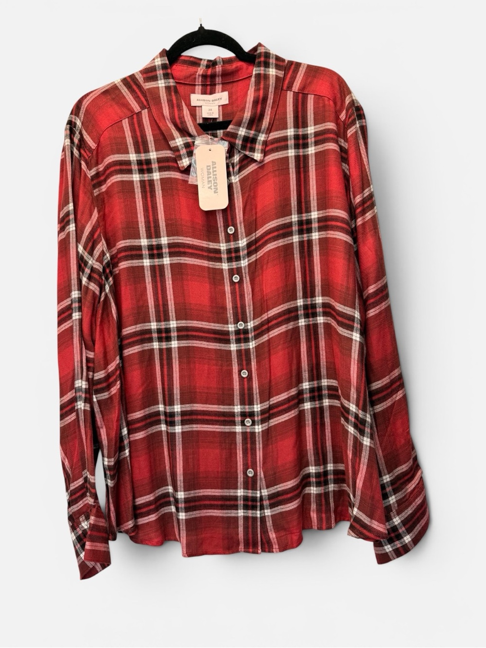 Allison Daley Red Plaid Button-Down Shirt with White & Black Accents 3X NWT